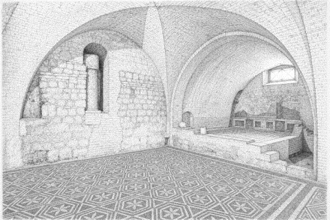 Disegno dell'interno della Casa romana di Spoleto