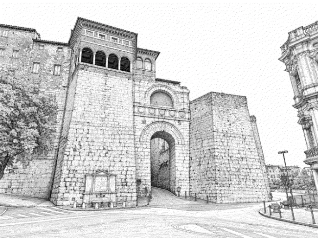 Disegno dell'Arco etrusco di Perugia