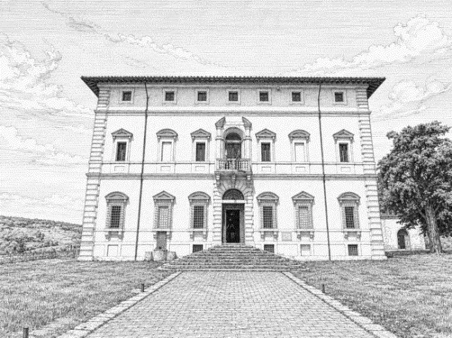 Disegno del fronte della Villa del Colle del Cardinale