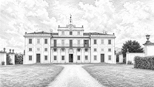 Disegno del fronte di Villa Pianciani 
