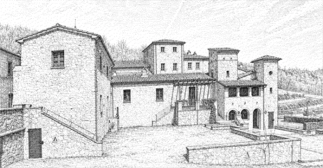 disegno dell borgo dell'Abbazia di San Pietro Aquaeortus