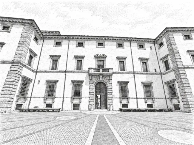 Disegno della facciata di Palazzo Cesi ad Acquasparta