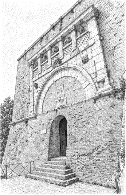 Disegno della Porta Marzia: uno degli accessi alla  Rocca Paolina di Perugia
