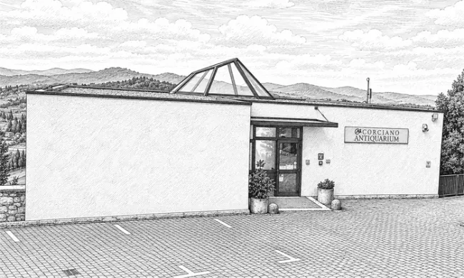 Disegno dell'entrata dell'Antiquarium