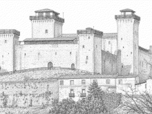 Disegno della veduta della Rocca Albornoziana di Spoleto