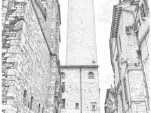 Disegno della torre degli Sciri da via dei Priori