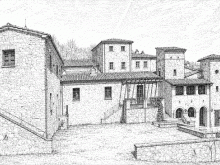 disegno dell borgo dell'Abbazia di San Pietro Aquaeortus