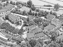 Disegno della veduta dall'alto del complesso di Castello di Monticelli